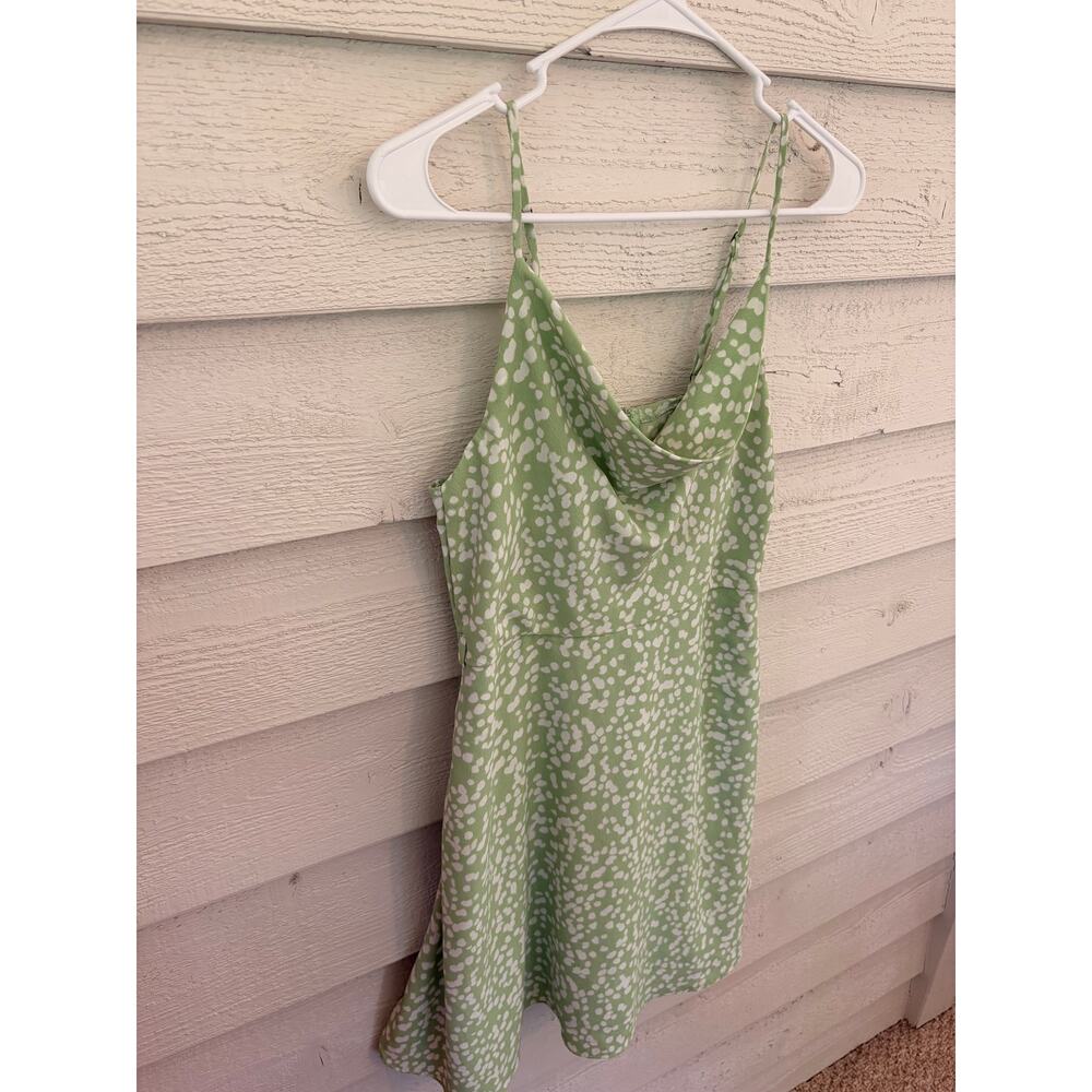 GB Light Green Mini Dress Size Medium Spotted Print Adjustable Straps - Picture 4 of 7